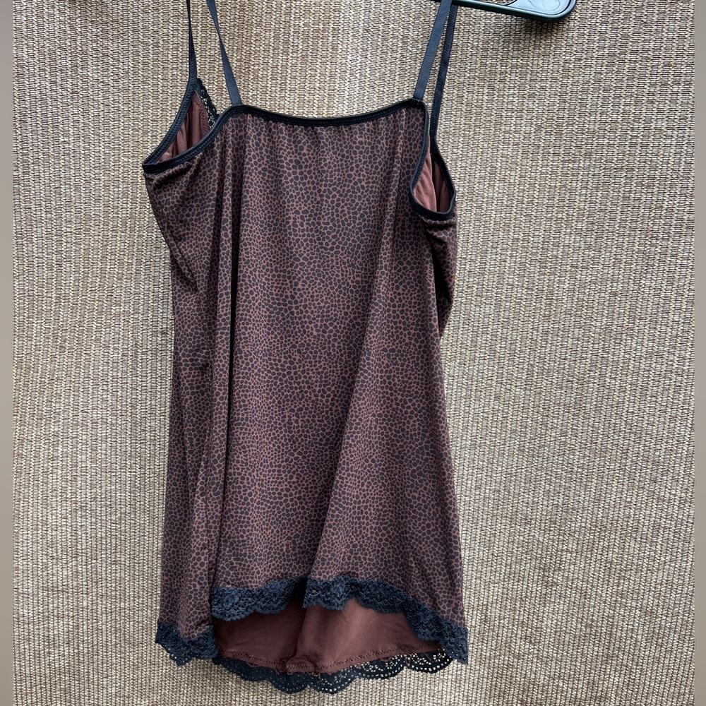Animal Print LaceTrim Adjustable Spaghetti Strap Lounge Sleep Tank L